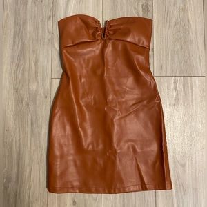 Brown leather mini dress